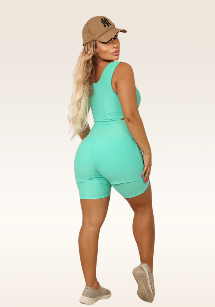 Shorts DUPLO Vibe Verde Aguá. (Cintura Alta)
