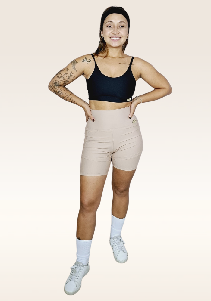 Shorts DUPLO Vibe Bege. (Cintura Alta)