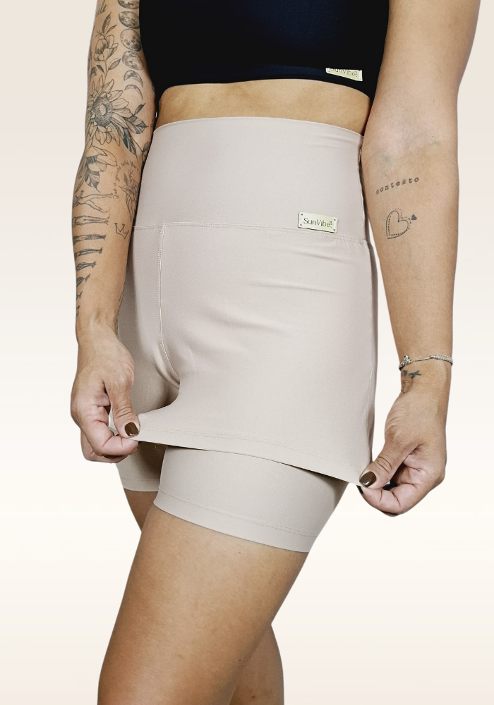 Shorts DUPLO Vibe Bege. (Cintura Alta)
