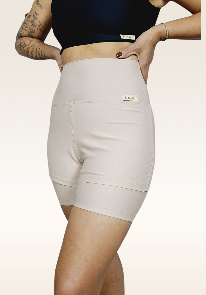 Shorts DUPLO Vibe Bege. (Cintura Alta)