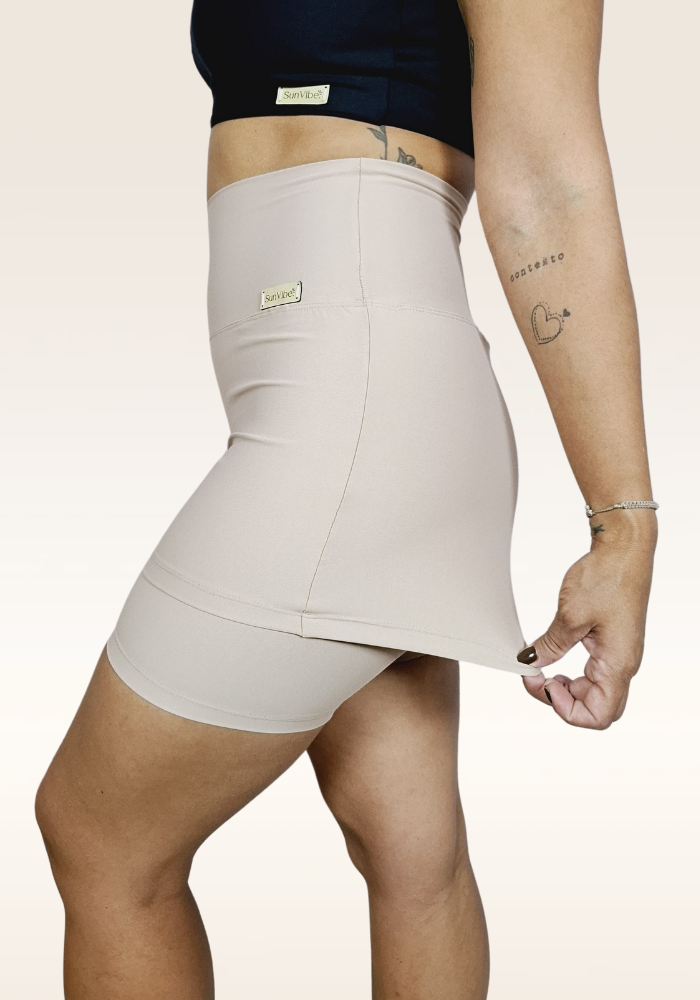 Shorts DUPLO Vibe Bege. (Cintura Alta)
