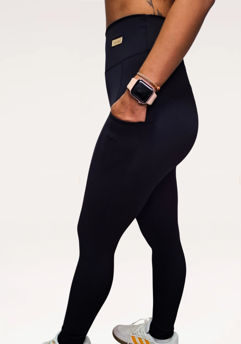 Calça Legging Vibe Preta Com Bolso (Cintura Super Alta)