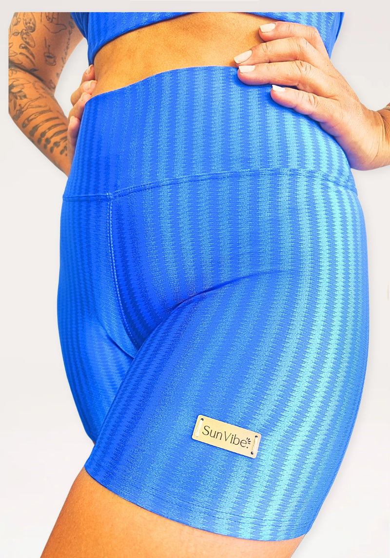Shorts Cintura Alta - Azul - Com Estampa