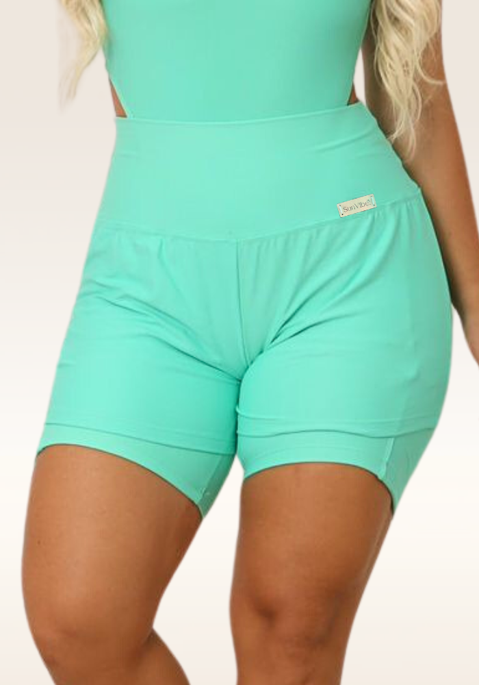 Shorts DUPLO Vibe Verde Aguá. (Cintura Alta)